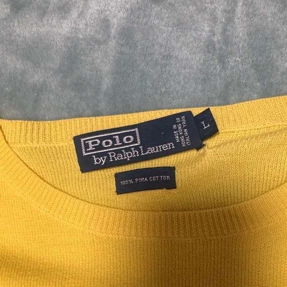 Polo by Ralph Lauren Men’s Bright Yellow Crewneck Sweater with Navy Pony - Picture 3 of 5